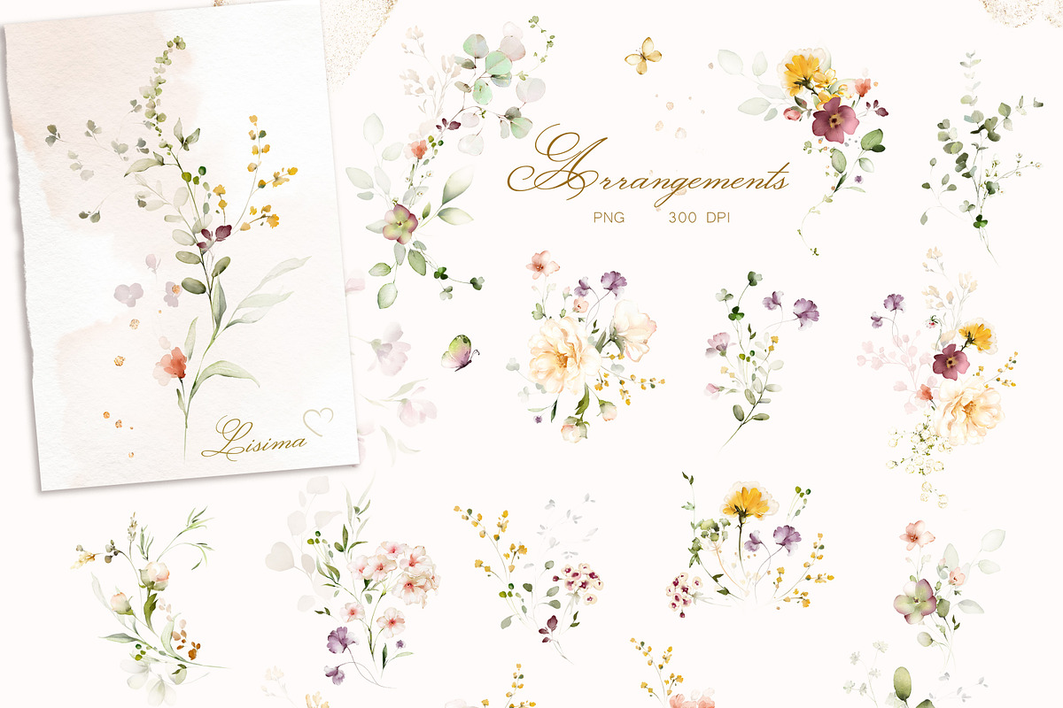 White roses & wildflowers floral set, a Decorative Illustration by Lisima (Photo 2 of 13)