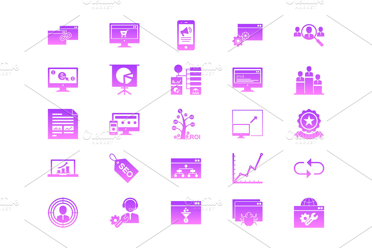 50 SEO Glyph Gradient Icons Set, a Solid Icon by shahsoft (Photo 4 of 5)