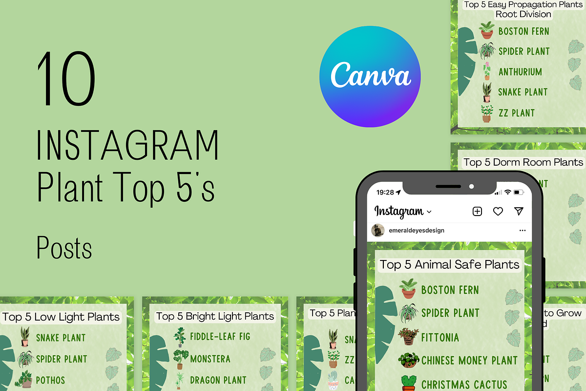 10 Canva Plant Top 5s Instagram Post, a Social Media Template by Emerald Eyes Design (Photo 2 of 5)