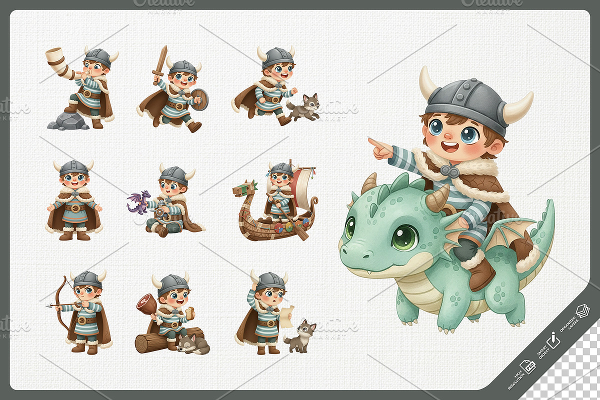 Friendly Viking Kid Cute Cartoon, a Person Illustration by Gohsantosa (Photo 4 of 4)
