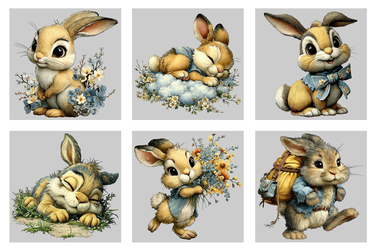 Whimsical Spring Bunny Clipart, an Illustration by Black Bird Studio (Photo 5 of 5)