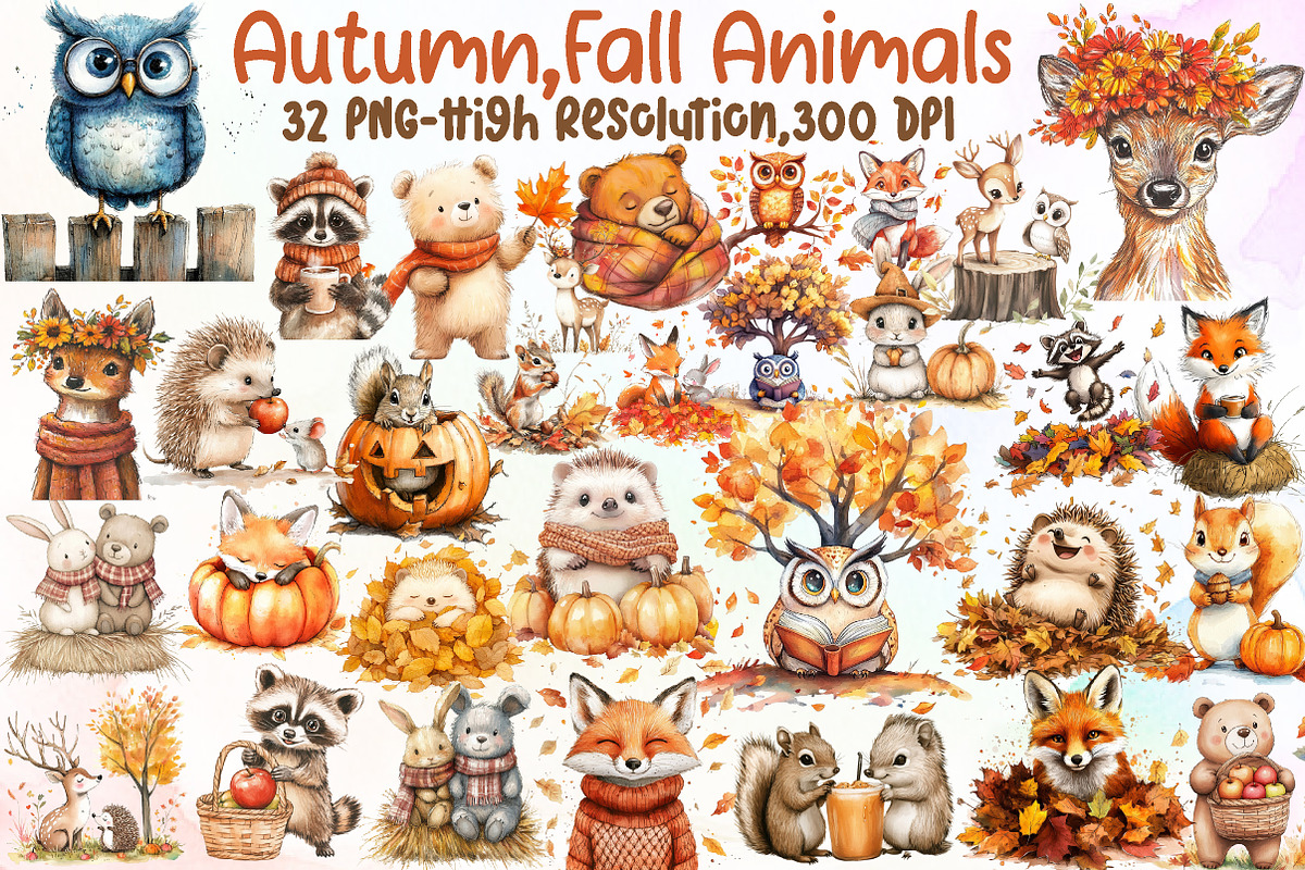 Autumn,Fall Animals Clipart, an Illustration by Sublimation Artist (Photo 1 of 6)