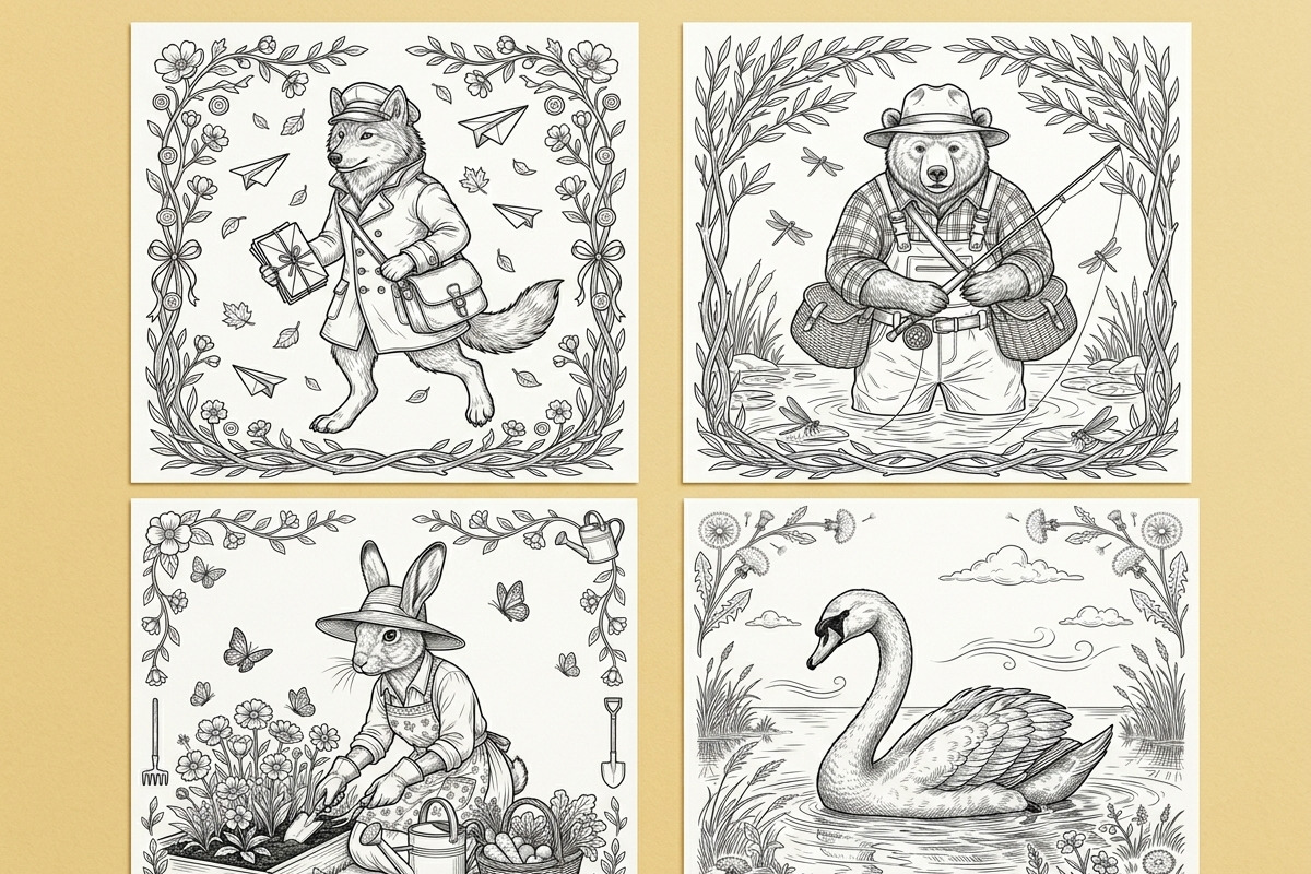 Whimsical Woodland Coloring Pages, an Animal Illustration by Image for Sale (Photo 3 of 3)