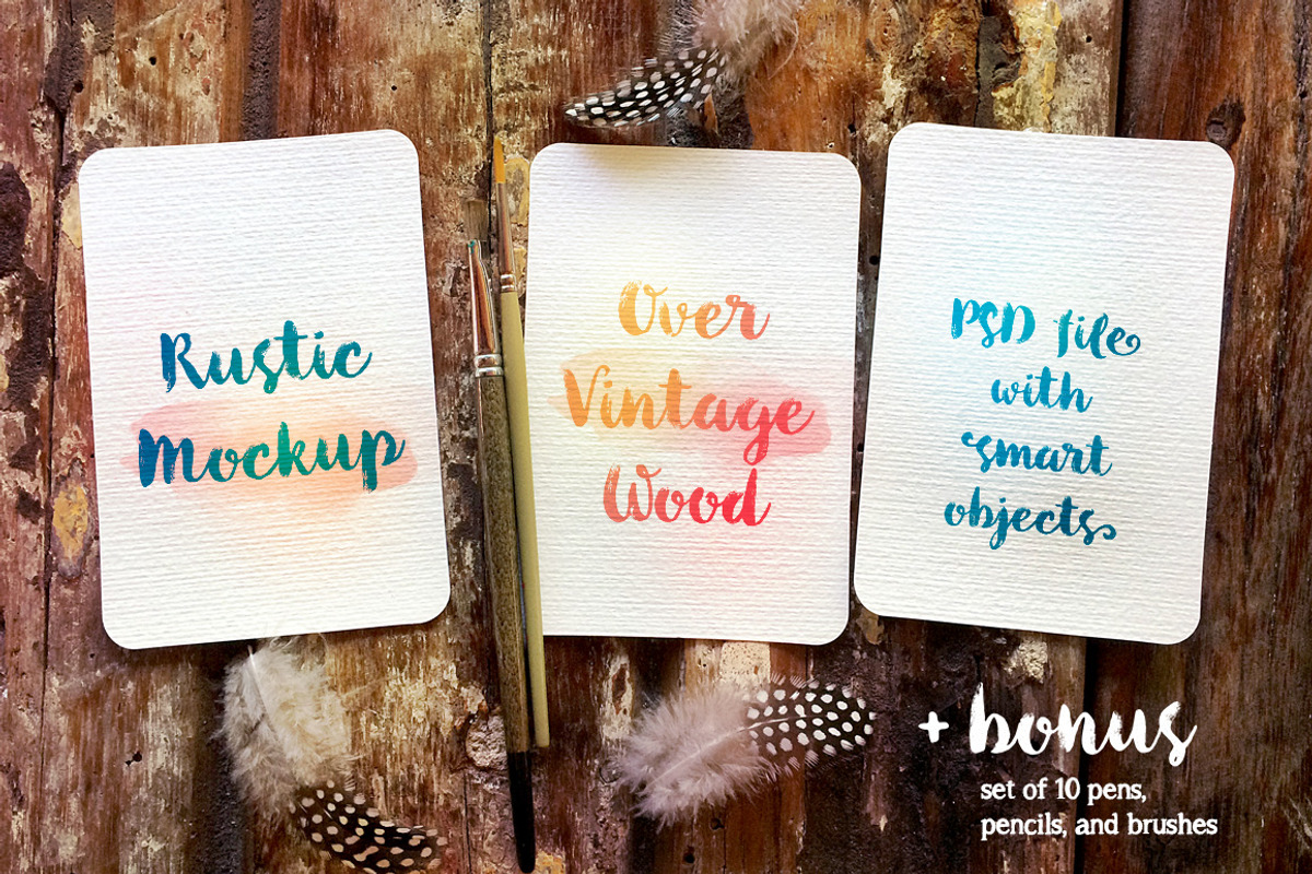 3 Cards: Rustic PSD Mockup, a Print Template by Boho Mockup (Photo 1 of 2)