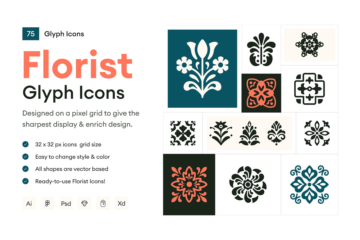 75 Florist Icons, a Solid Icon by Prosymbols (Photo 1 of 6)