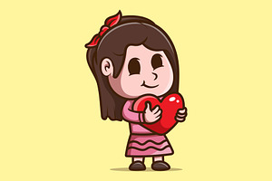 Cute Girl With Love Cartoon