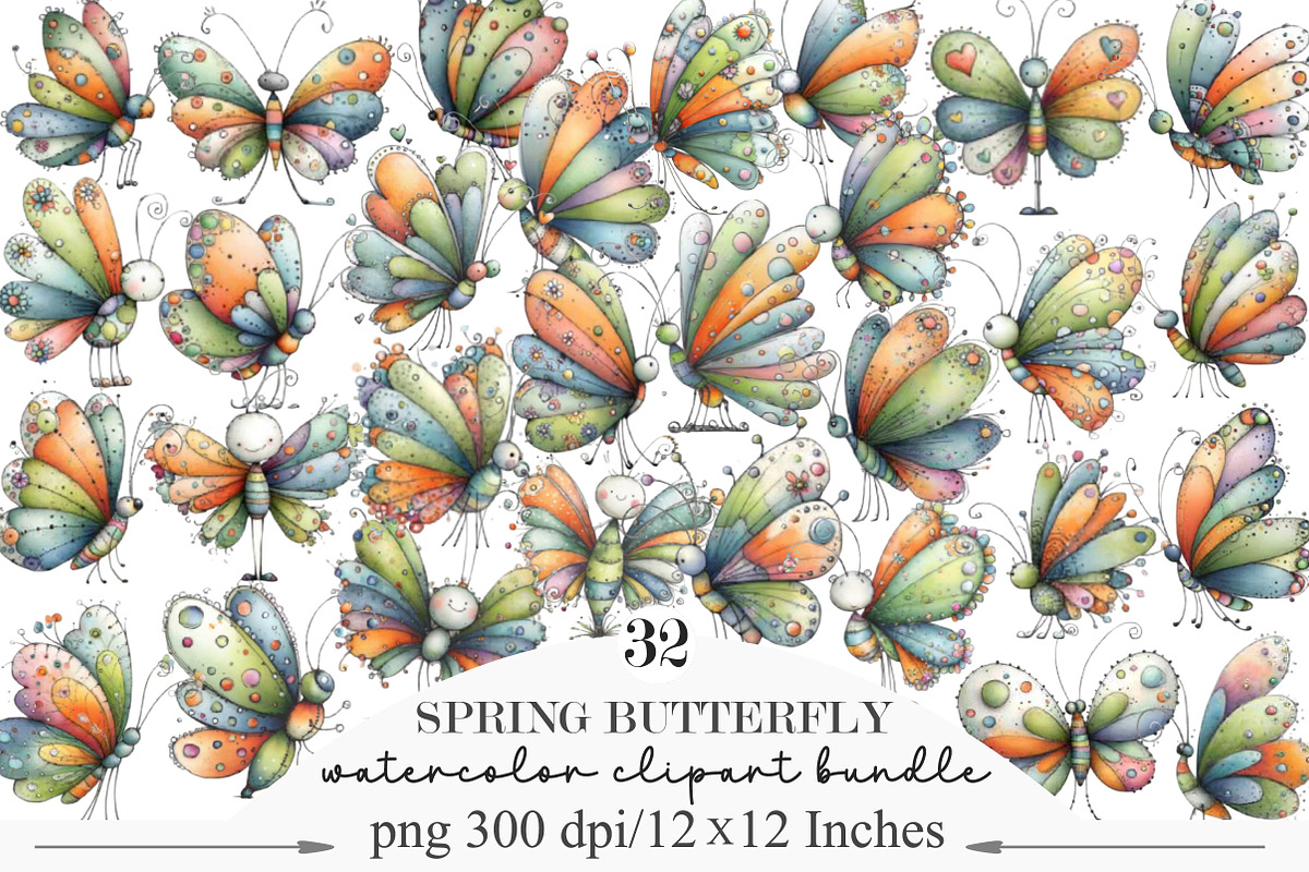 Whimsical Spring Butterfly Clipart, an Illustration by Designking (Photo 1 of 5)