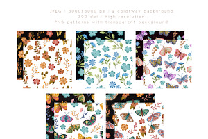 Flowery Butterflies Clipart Set