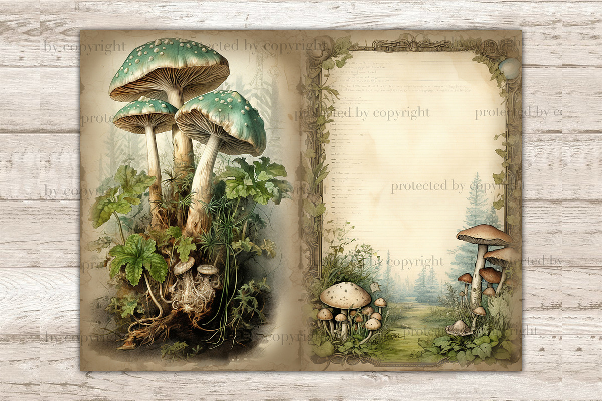 Mushrooms Junk Journal Pages, a Seasonal Illustration by GlamArtZhanna (Photo 5 of 9)