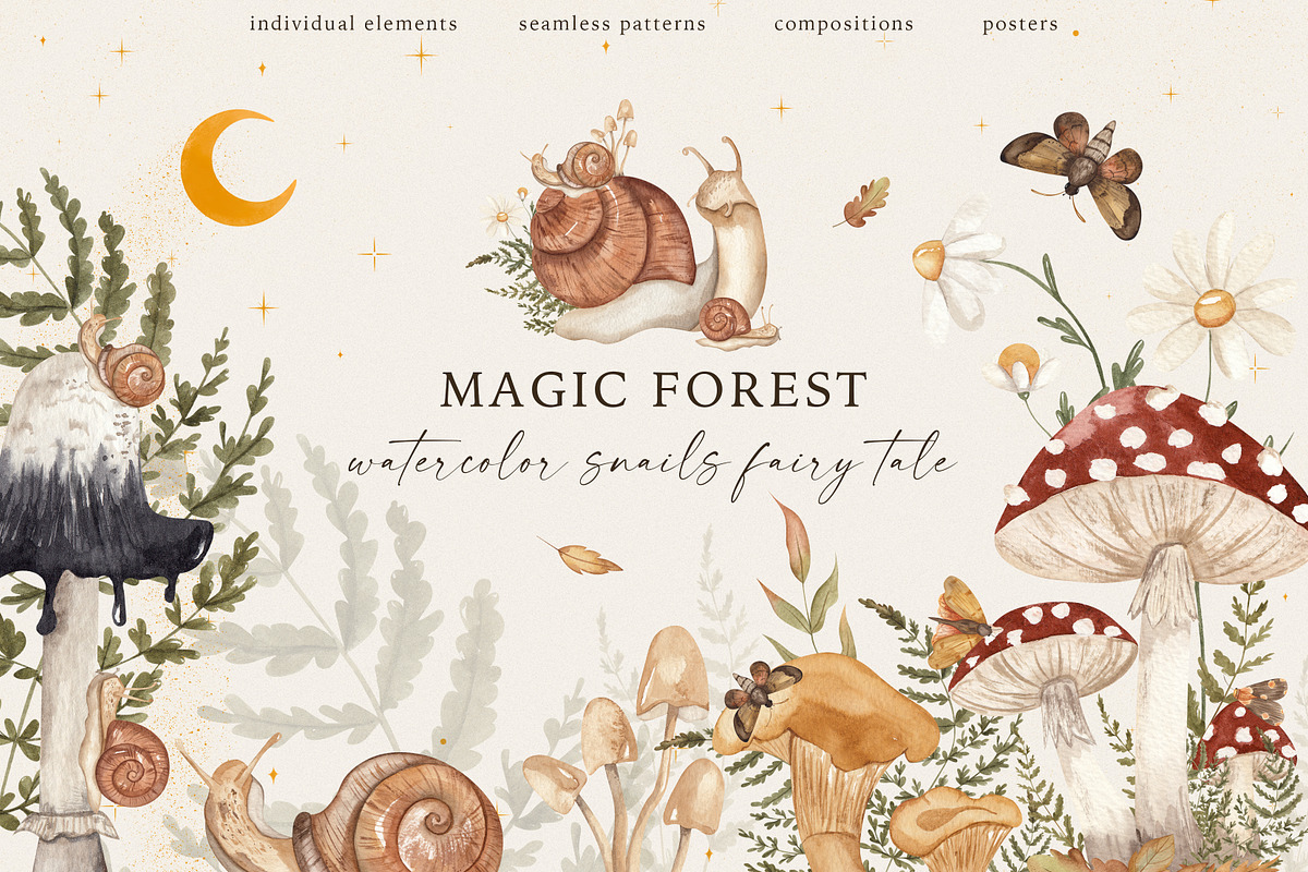 Magic Forest.Watercolor snails tales, an Animal Illustration by Ooh Lily (Photo 1 of 14)
