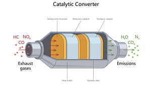 Catalytic converter exhaust, an Illustration by AlexArt