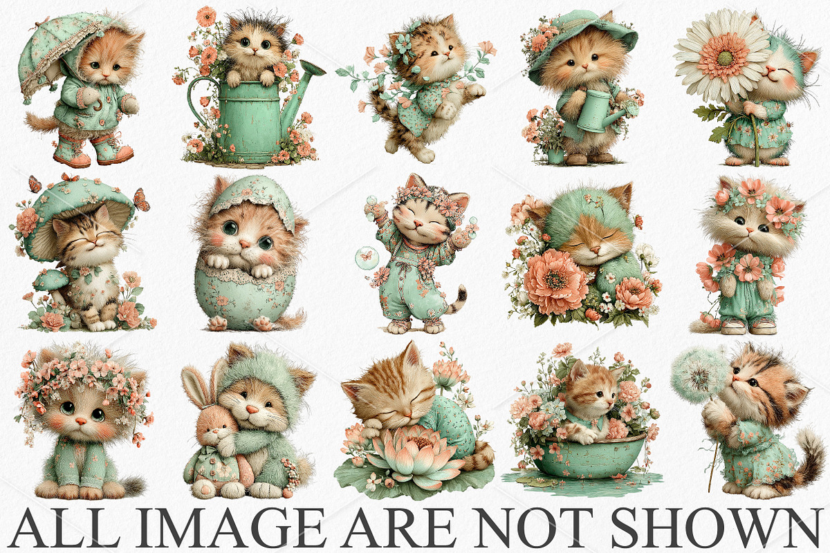 Whimsical Funny Spring Cats Clipart, a Seasonal Illustration by Canvas Craft (Photo 3 of 7)