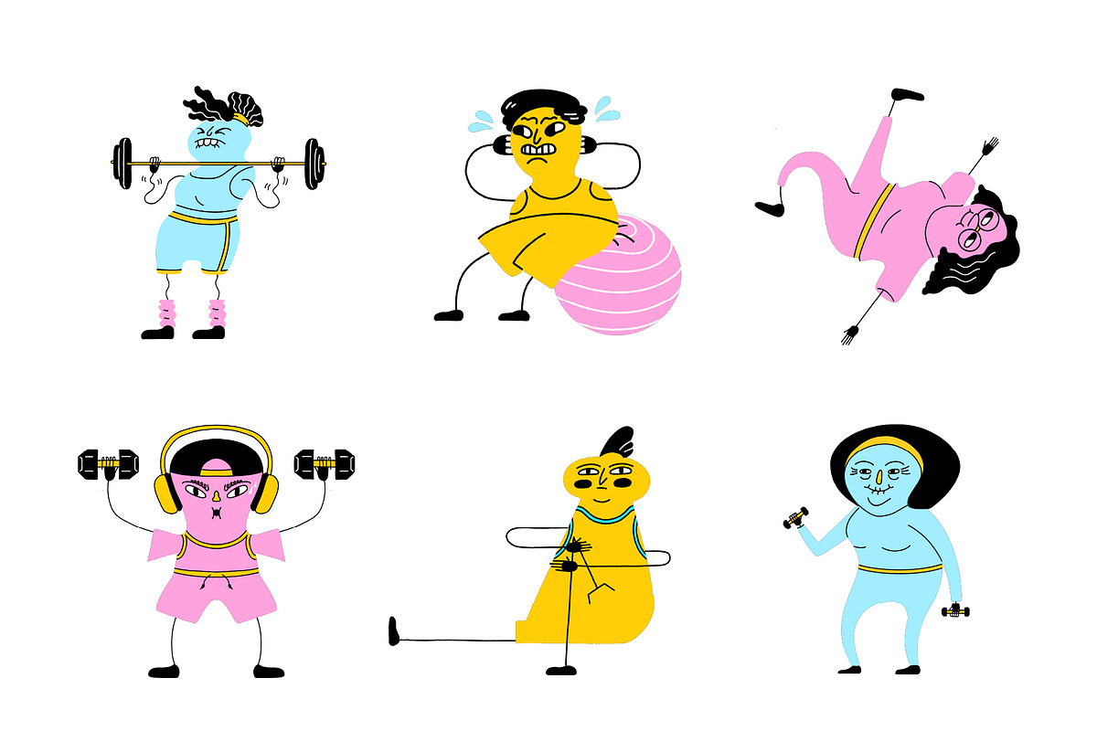illustrated gym characters