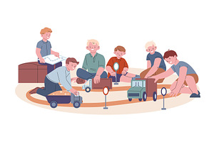 Boys playing with cars. Little males, a Person Illustration by Valerie Bodnar