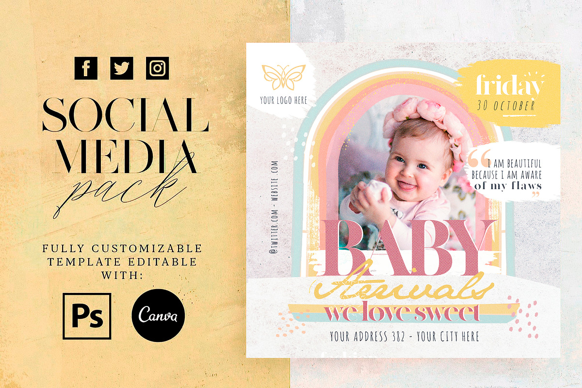 Baby Arrivals Social Media Pack, a Social Media Template by Touringxx Creative Studio (Photo 1 of 5)