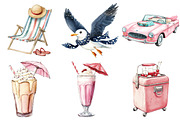 1950s Style Beach Day Clipart, an Illustration by Watercolor design (Thumbnail 4 of 5)