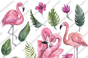 Watercolor Flamingo Clipart. Tropic, an Animal Illustration by KomtsyanTatyanaArt (Thumbnail 2 of 7)