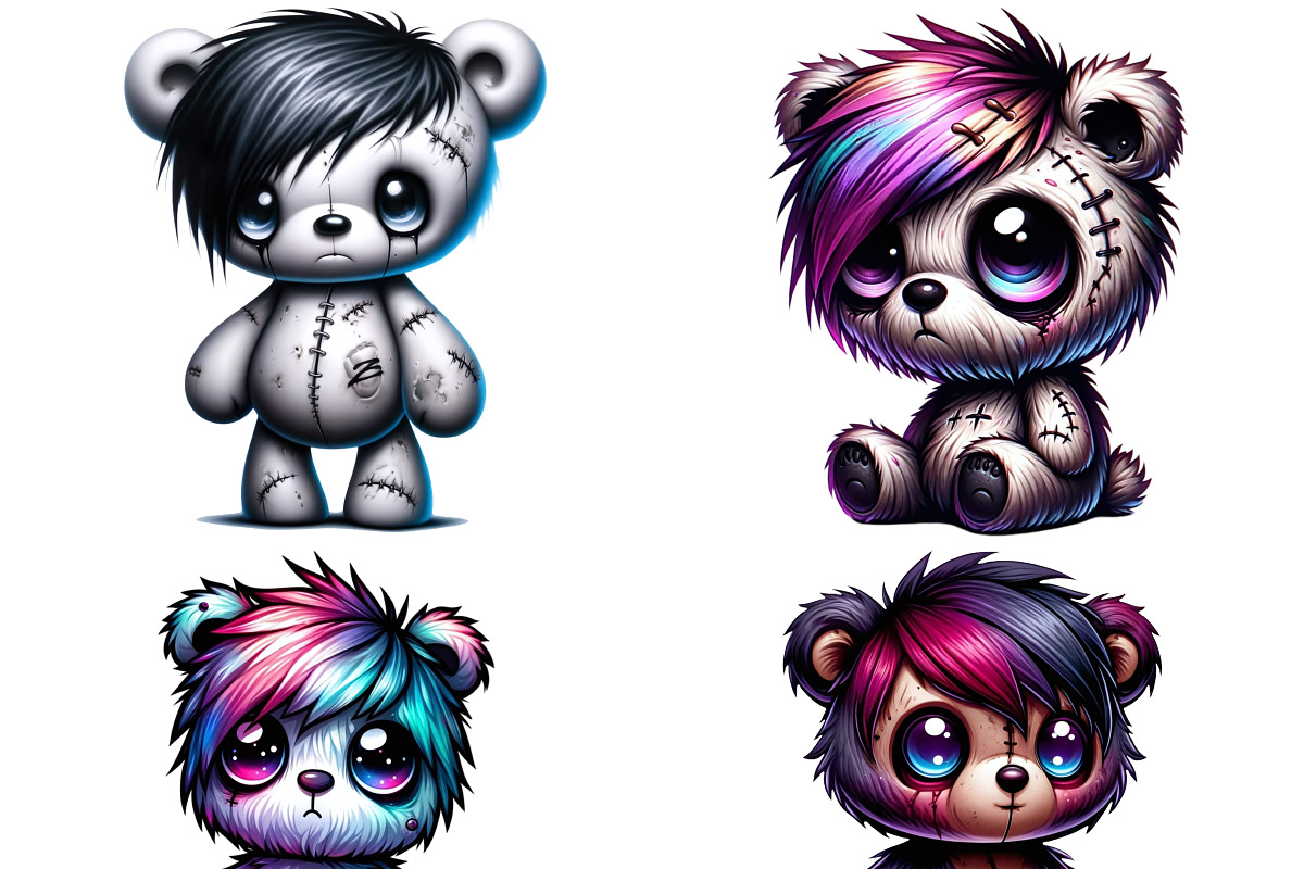 Distressed Emo Teddy Bear PNG Set, an Animal Illustration by DoubleTwists (Photo 2 of 5)