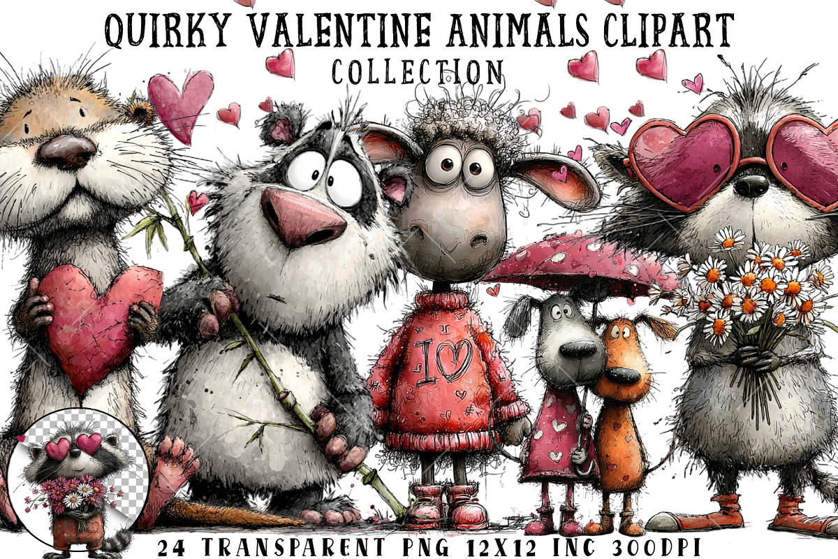 Quirky Valentine Animals Clipart, an Illustration by OK Design (Photo 1 of 6)