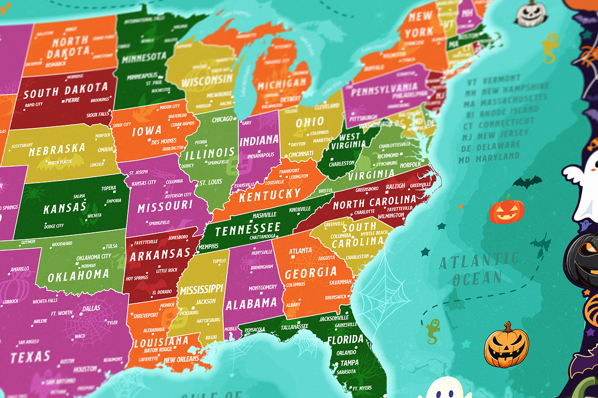 Halloween USA Map Printable Bundle, an Education Illustration by AdrianDragne (Photo 10 of 11)