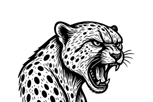 Ferocious roaring cheetah head., an Animal Illustration by yod67