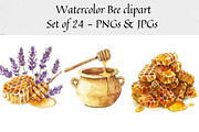 Watercolor Honey Bee Clipart, an Illustration by CraftCrateShop (Thumbnail 1 of 4)