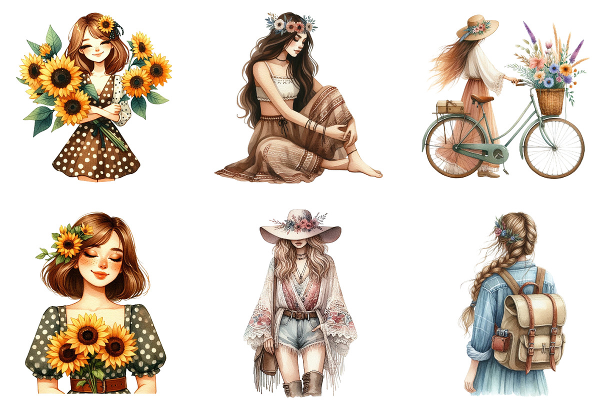 Boho Girl Clipart, an Illustration by DreamArtGraphic (Photo 3 of 5)