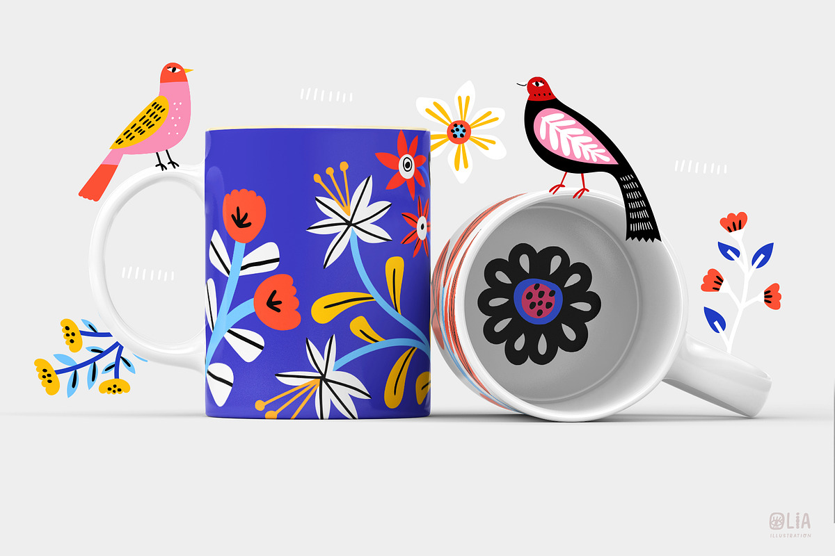Birds & Flowers | Folk style clipart, an Animal Illustration by Olia (Photo 11 of 14)