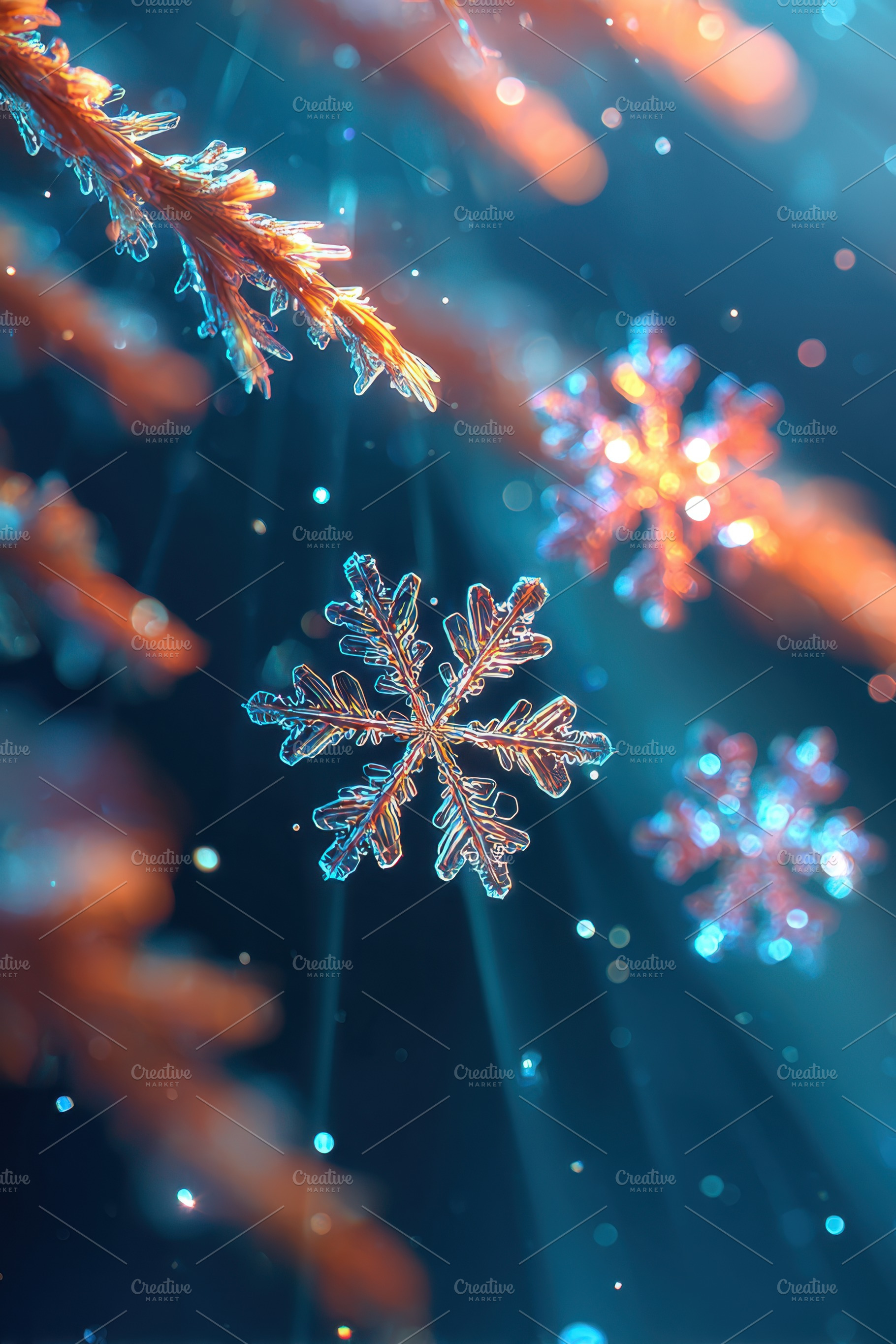 Intricate snowflakes with shimmering light, a Background Photo by AlyaAnd