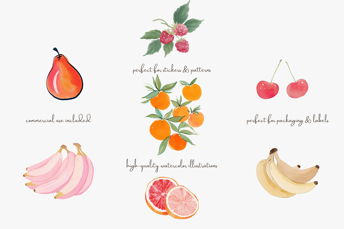 Fruit watercolor clipart set, a Decorative Illustration by Patishop Art (Photo 6 of 7)