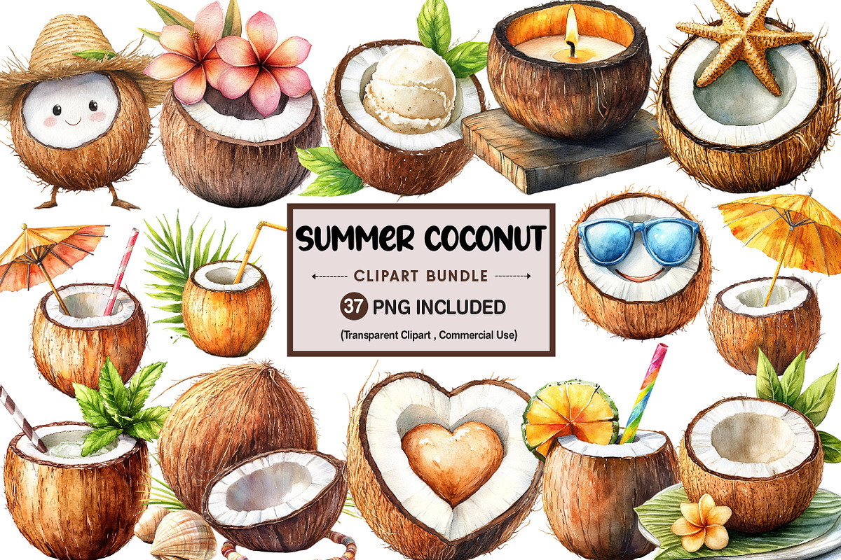 Summer Coconut Clipart Bundle, an Illustration by Pixels.Craft (Photo 1 of 7)