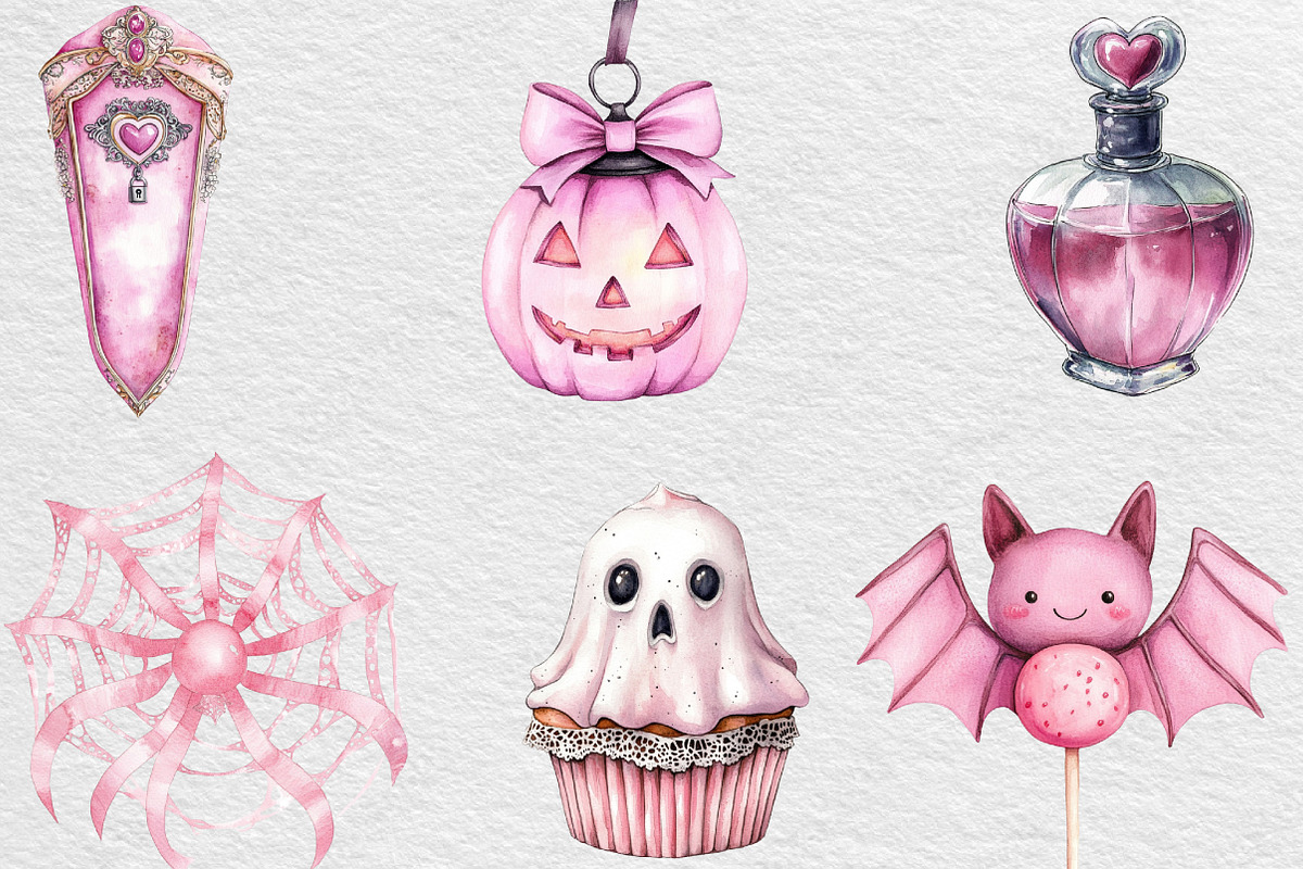 Pink Coquette Halloween Clipart, an Illustration by Black Bird Studio (Photo 3 of 6)