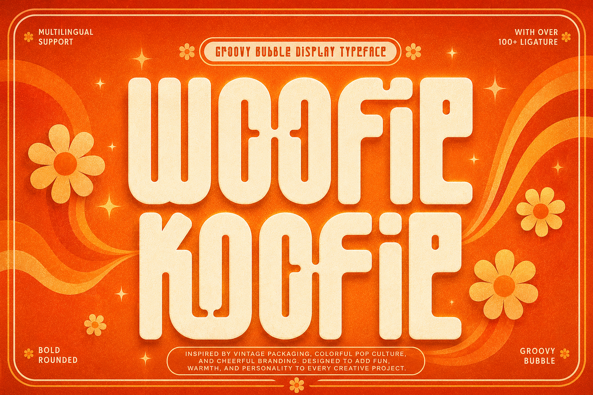 Woofie Koofie - Groovy Font, a Sans Serif Font by Letterara (Photo 1 of 15)