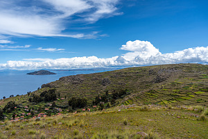 Terraced fields on Amantani Island overlooking Lake Titicaca, Pe, a Nature Photo by GoodGoods