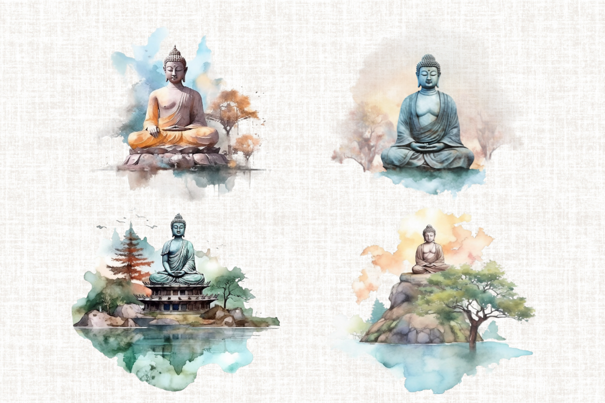 Watercolor Buddha Clipart, an Illustration by Mash Mash Stickers (Photo 6 of 9)