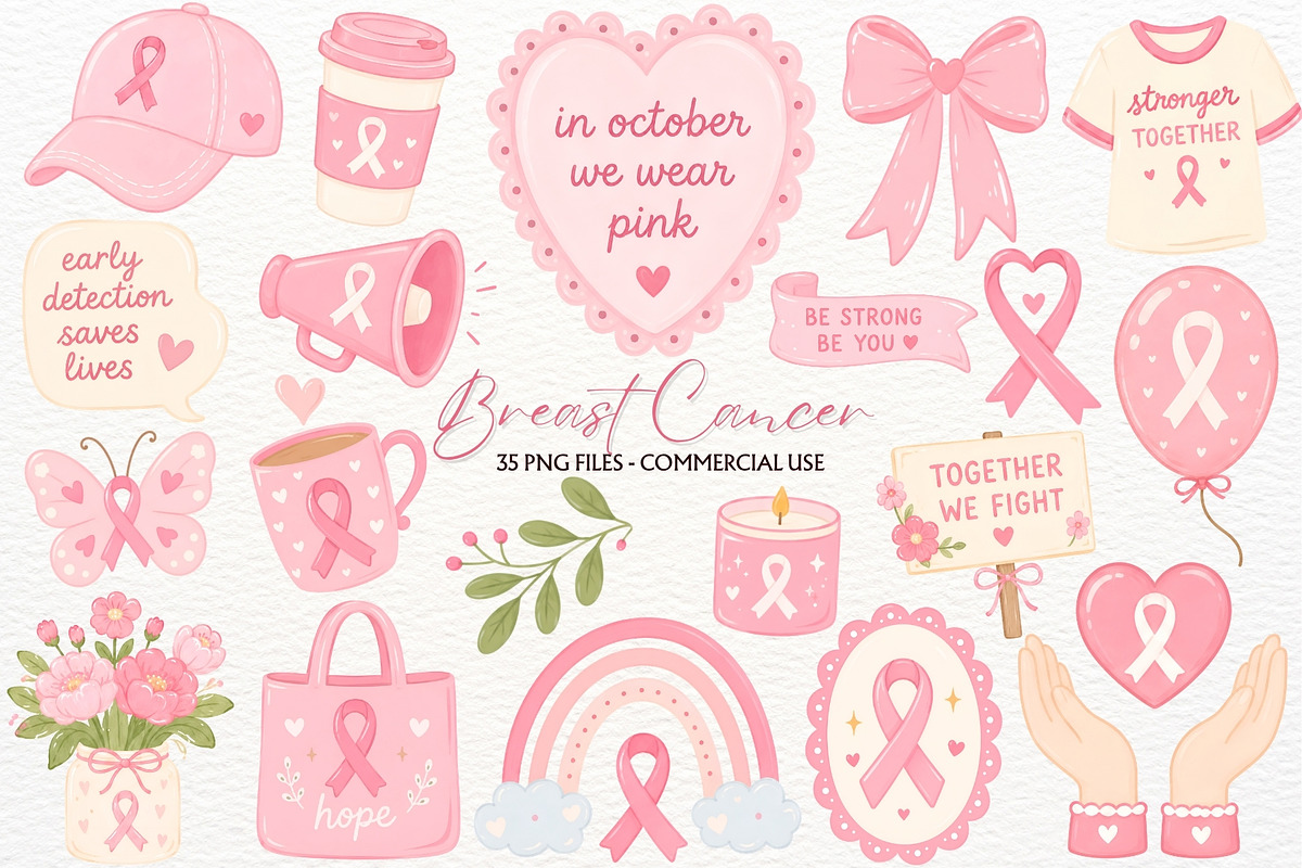 Breast Cancer Awareness Clipart Bow, a Seasonal Illustration by SugarCloudStudioArt (Photo 1 of 5)