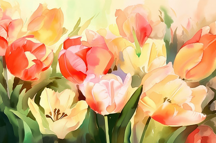 Beautiful floral set with watercolor spring tulip flowers. Spring concept. Gene, a Photo by José Manuel Gelpi
