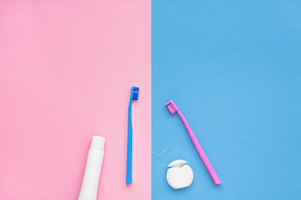 Teeth hygiene and oral care products flatlay, a Health & Medical Photo by Dvoevnore photos