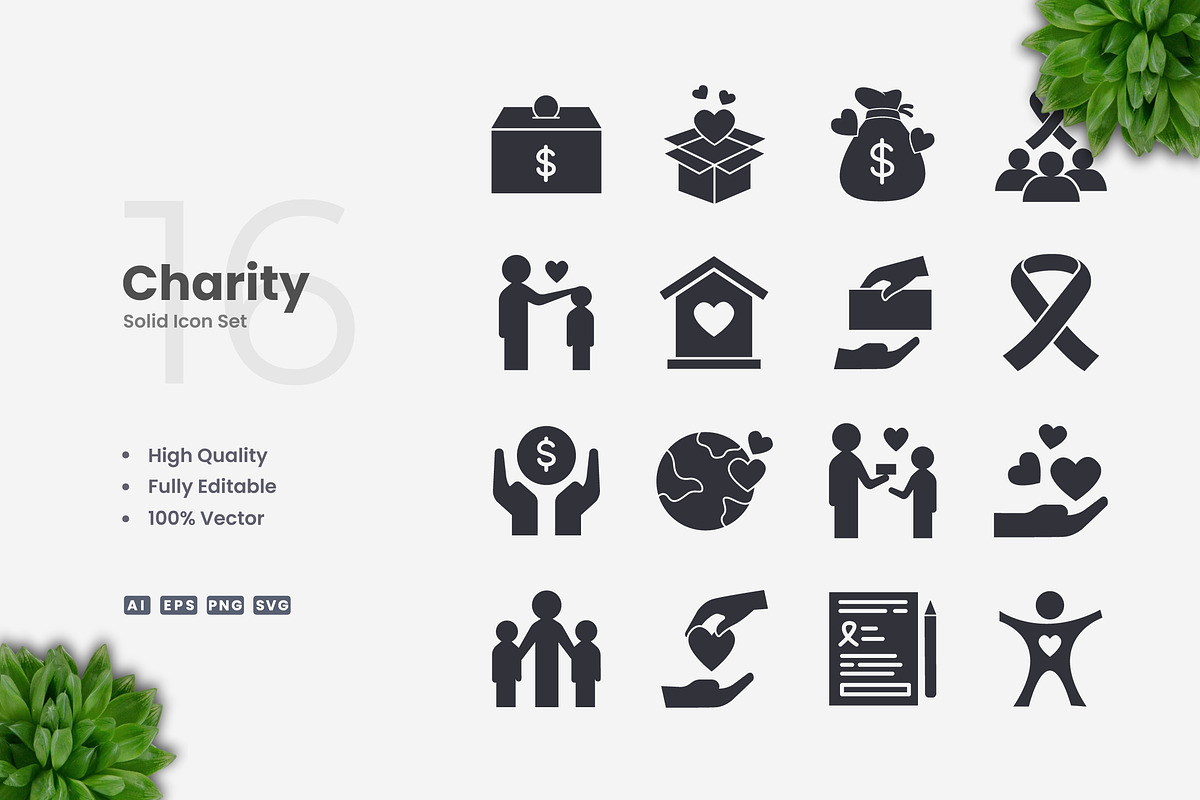 Charity Solid Icons, an Icon by Upnowgraphic