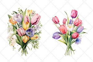 Pastel Tulip Bouquets Watercolor