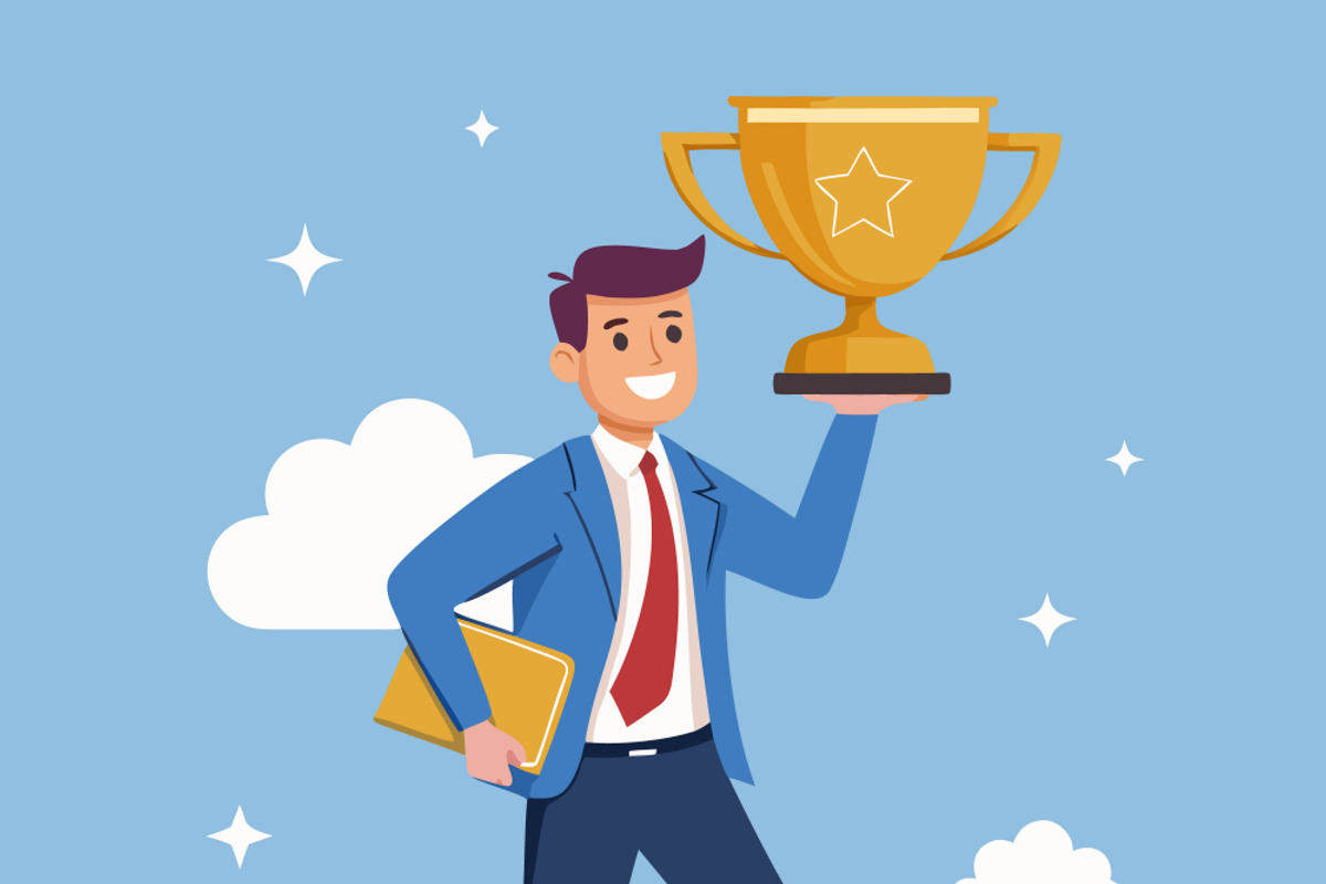 businessman holding golden trophy, a Person Illustration by SouravDesign (Photo 3 of 3)
