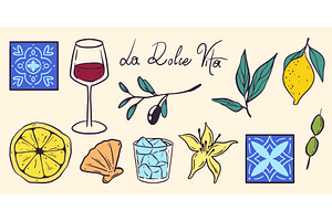 Italian summer menu icons isolated, an Illustration by art PVP - market