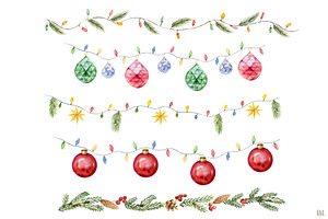 Festive Watercolor Holiday Borders.