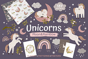 Unicorns, Moon & Rainbow, an Animal Illustration by Nadezhda Mikhailova (Thumbnail 1 of 16)