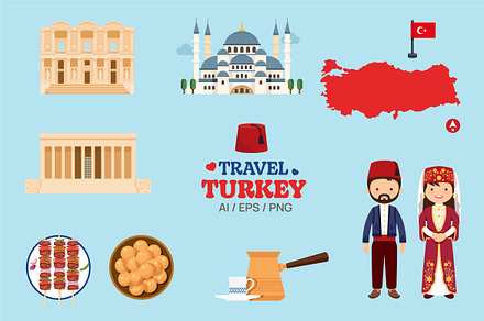 Travel Turkey elements map landmark