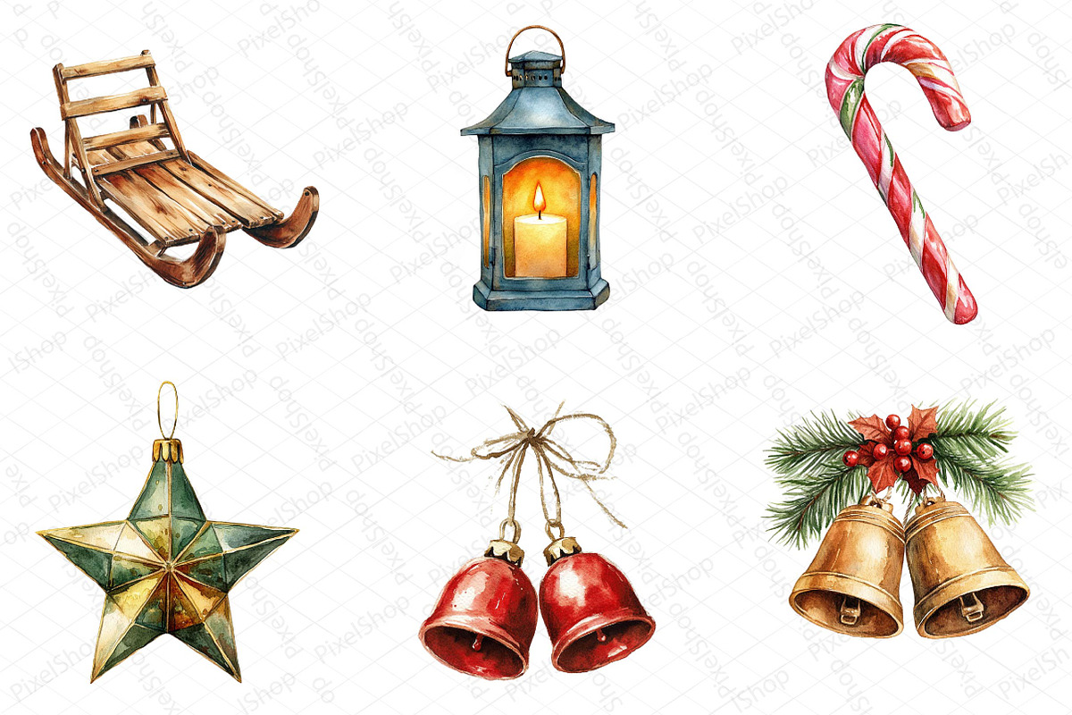 Watercolor Vintage Old Christmas Cli, an Illustration by DreamPrint404 (Photo 6 of 6)
