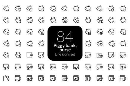 Piggy bank and Purse line icons