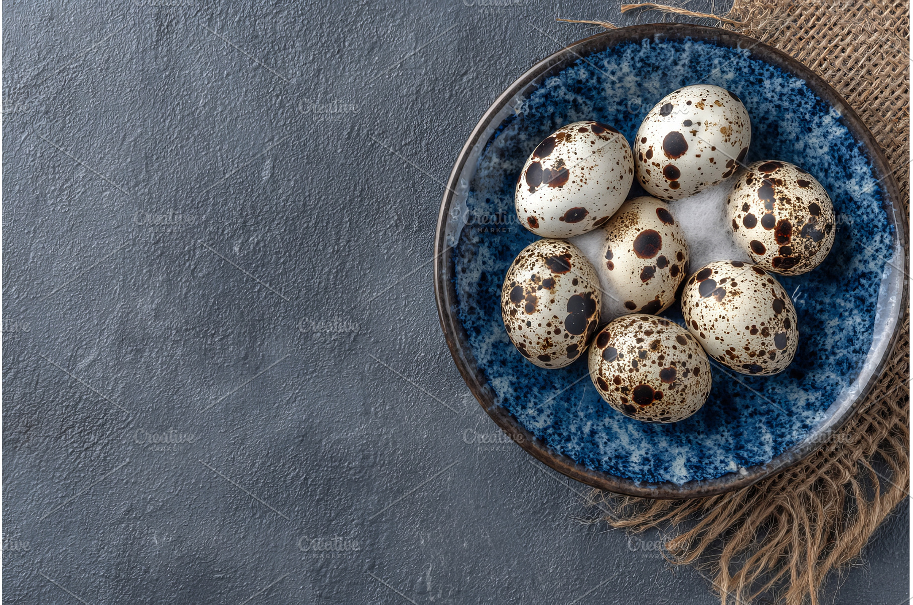 Fresh quail eggs are presented on a, a Food & Drink Photo by ZinetroN