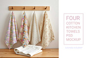 4 Kitchen towels on hooks PSD MOCKUP, a Household Mockup by jenartstudio (Thumbnail 1 of 2)