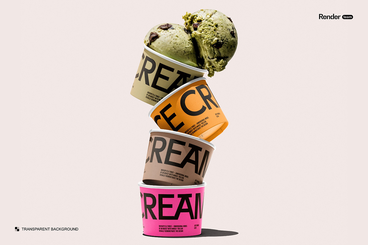 Ice Cream Cup Mockup Set, a Packaging Mockup by Renderteam (Photo 8 of 16)